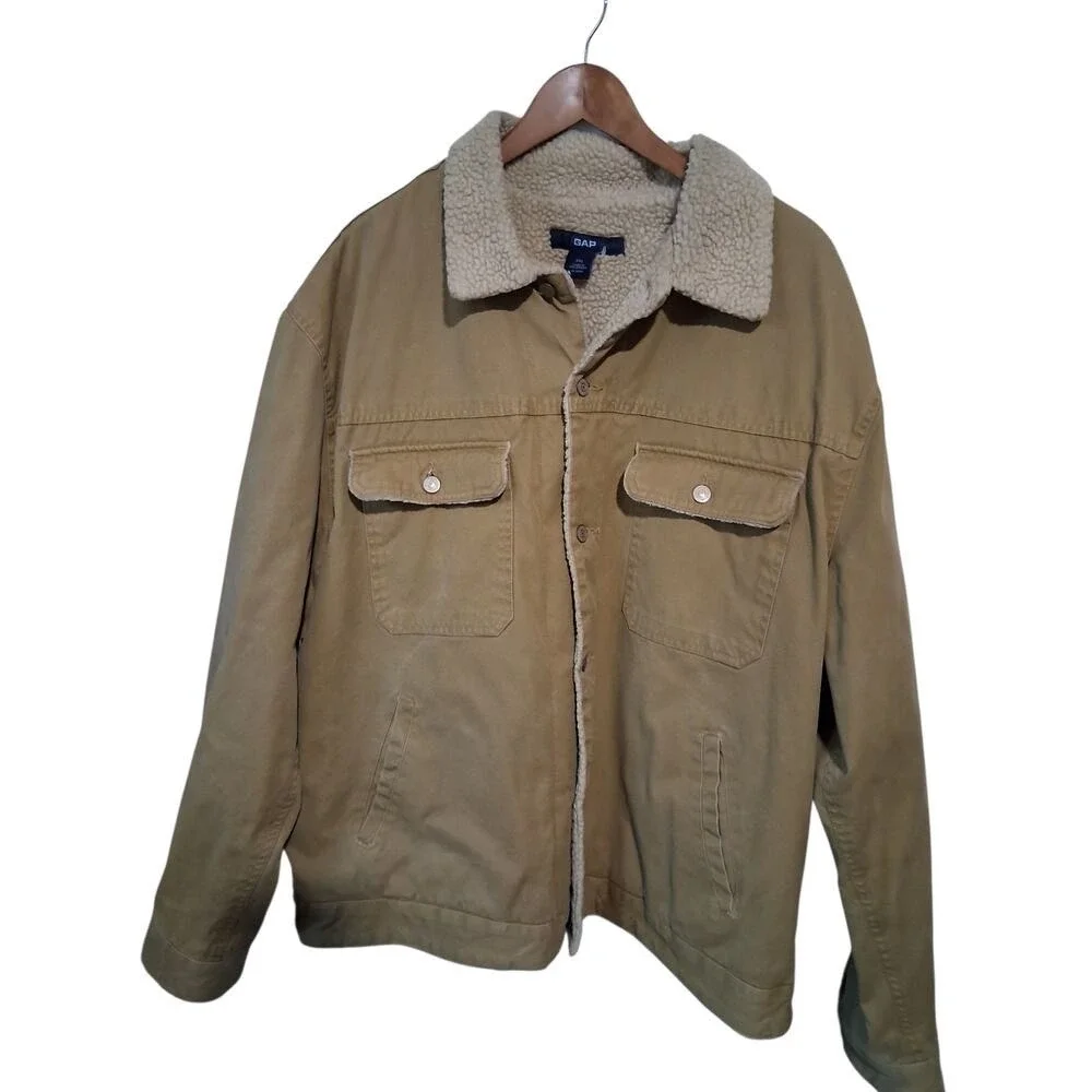 Y2K Vintage Gap Mens XXL Khaki Canvas Sherpa Lined Trucker Chore Barn Jacket‎